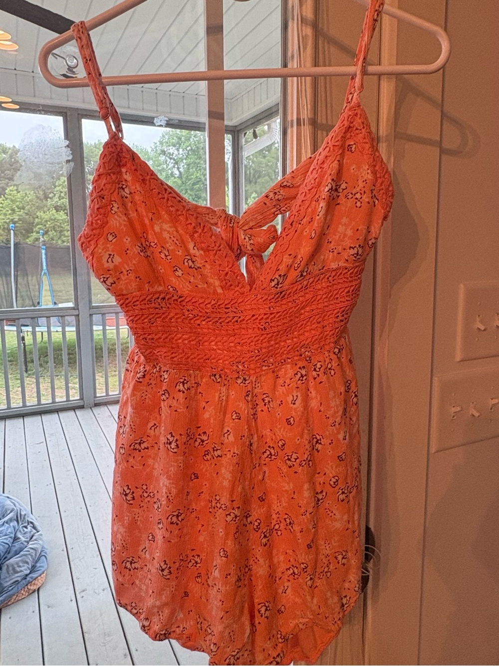 Rue21 Orange Floral Romper with Crochet Waist
